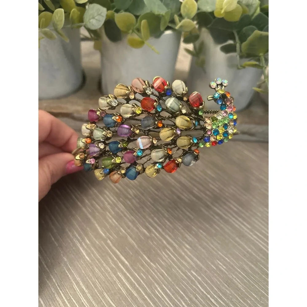 Vintage peacock colorful‎ stone headband with gold.